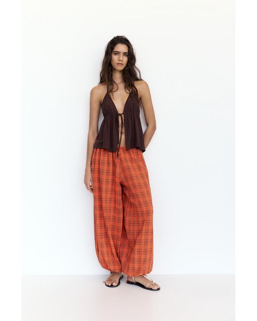 Pull&Bear White Pumphose Mit Karomuster