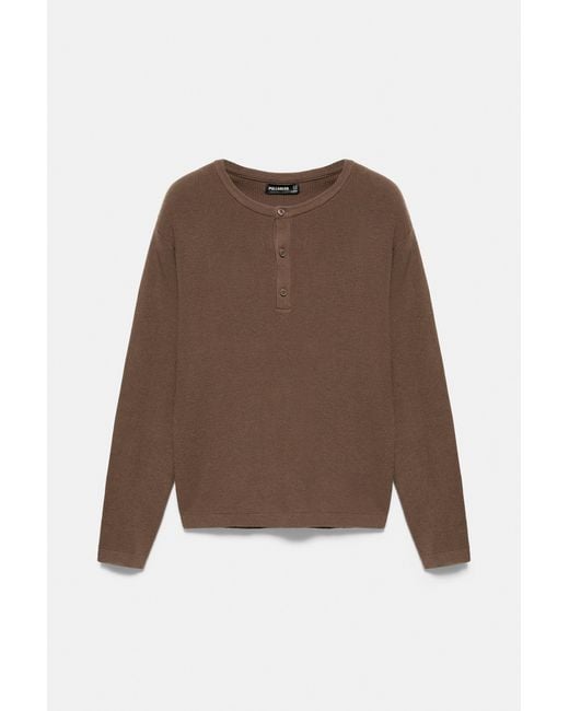 Pull Col Henley Pull&Bear pour homme en coloris Brown