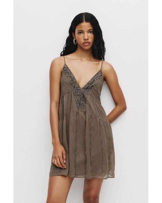 Pull&Bear Brown Short Beaded Dress