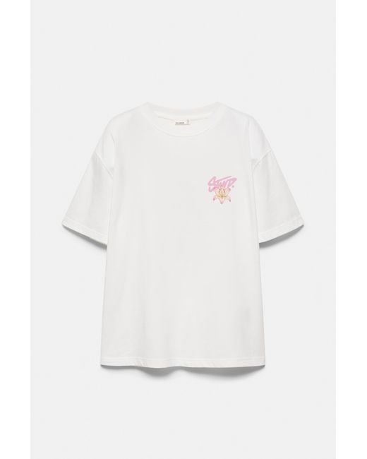 Pull&Bear T-Shirt Met Bloem in het White
