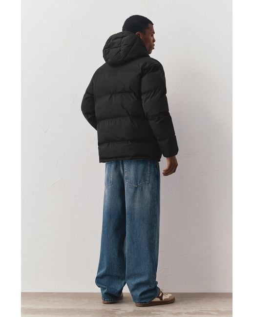 Pull&Bear Black Heat-Sealed Quilted Jacket With Hood for men