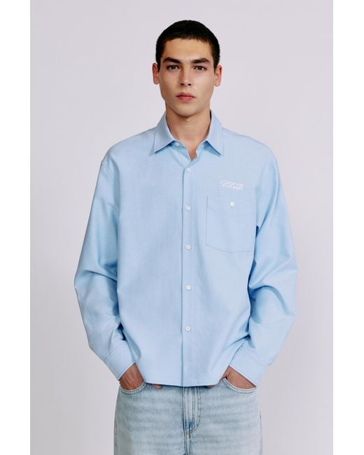 Pull&Bear Blue Embroidered Long Sleeve Shirt for men