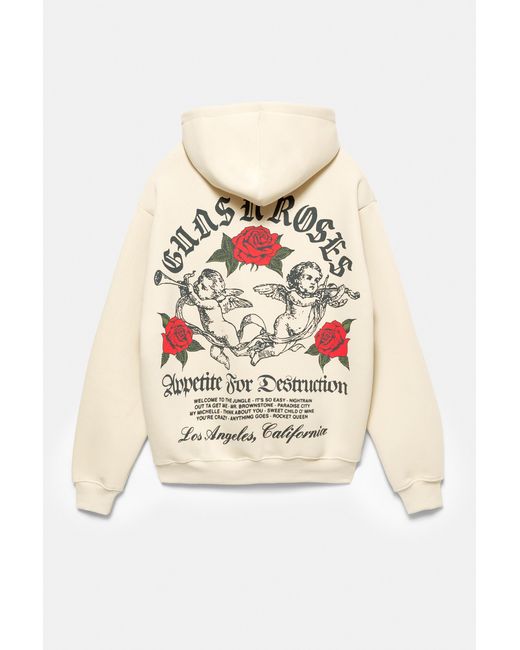 Pull&Bear Guns N' Roses Capuchonsweater in het Natural voor heren