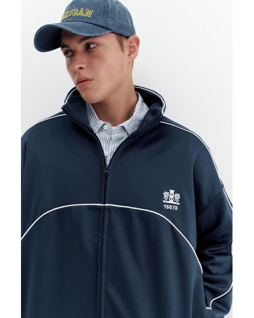 Pull&Bear Blue Embroidered Jacket With Zipper for men