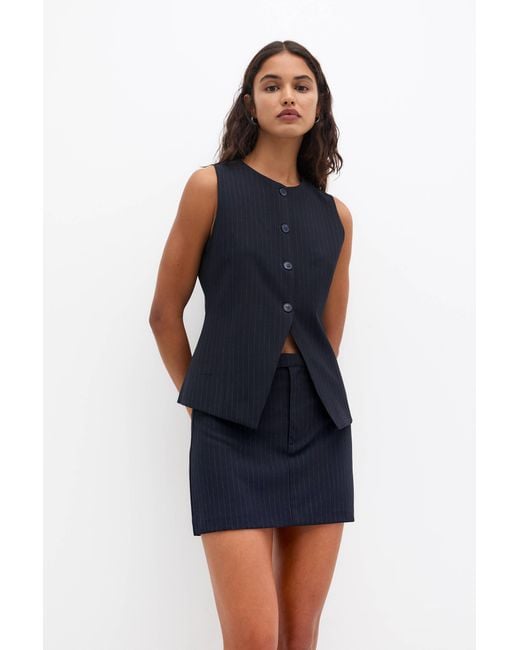 Pull&Bear Blue Pinstripe Buttoned Waistcoat