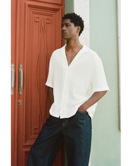 Pull&Bear White Short Sleeve Crepe Shirt for men