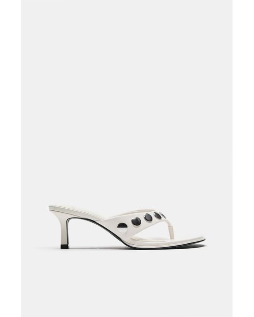 Pull&Bear White Heeled Sandals With Studs