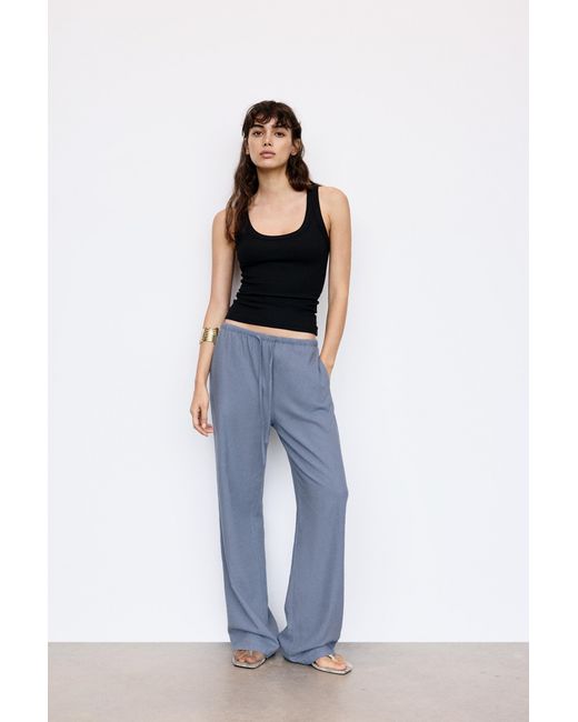 Pull&Bear Blue Linen Blend Joggers