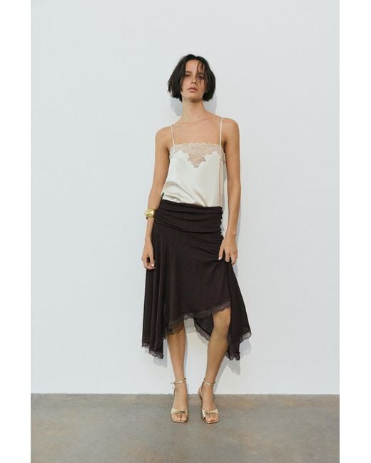 Pull&Bear Asymmetrische Kanten Midirok in het Black