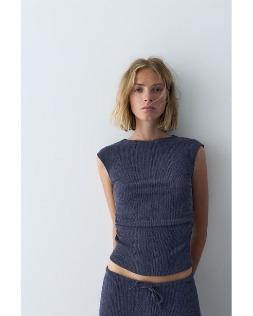 Pull&Bear Blue Crepe Top