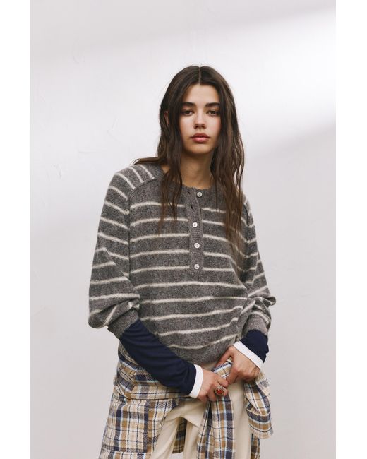 Pull&Bear Brown Buttoned Seam Knit Sweater