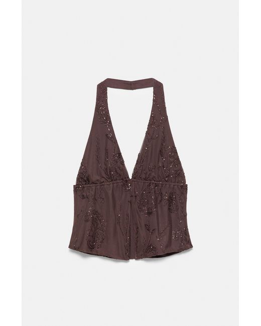Pull&Bear Haltertop Met Lovertjes in het Brown