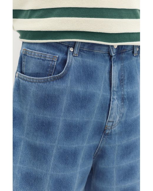 Pull&Bear Blue Laser Print Skater Denim Bermuda Shorts for men