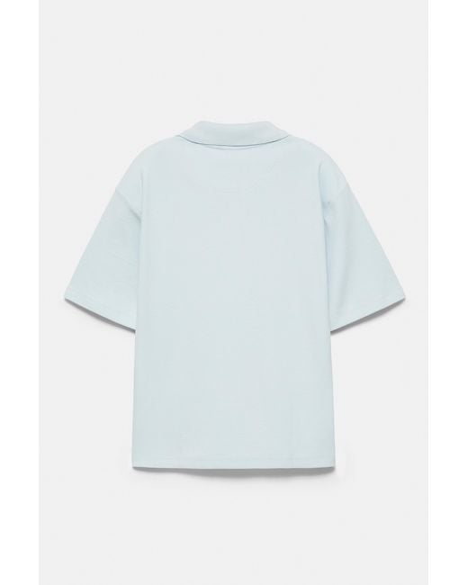 Pull&Bear White Short Sleeve Waffle-Knit Polo Shirt for men