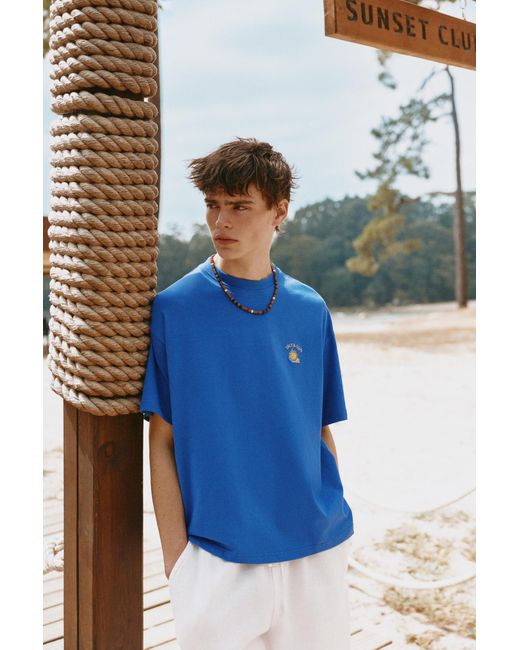 Pull&Bear Blue Ibiza Salt & Sun Boxy T-Shirt for men