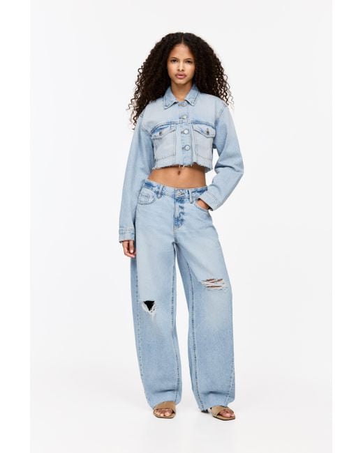 Pull&Bear Blue Ripped Barrel Jeans