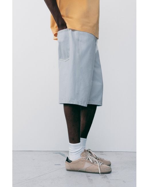 Pull&Bear Blue Relaxed-Fit Seam Detail Denim Bermuda Shorts for men