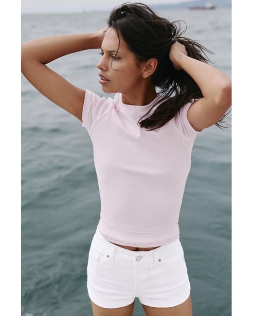 Pull&Bear White Mid-Waist Denim Shorts