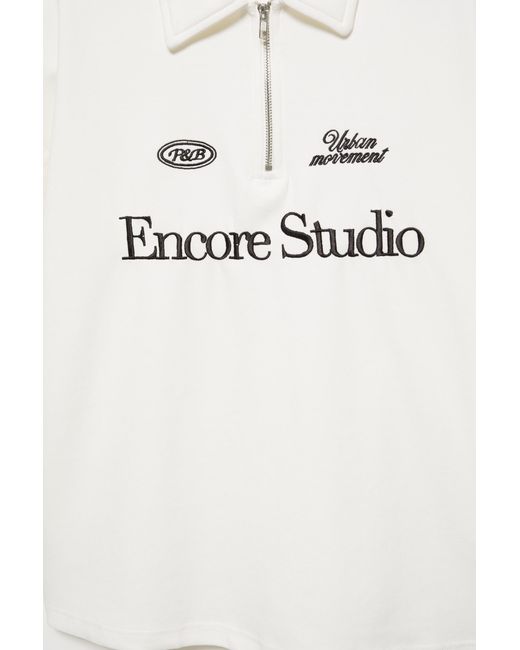 Polo Interlock Graphique Zippé Pull&Bear pour homme en coloris White
