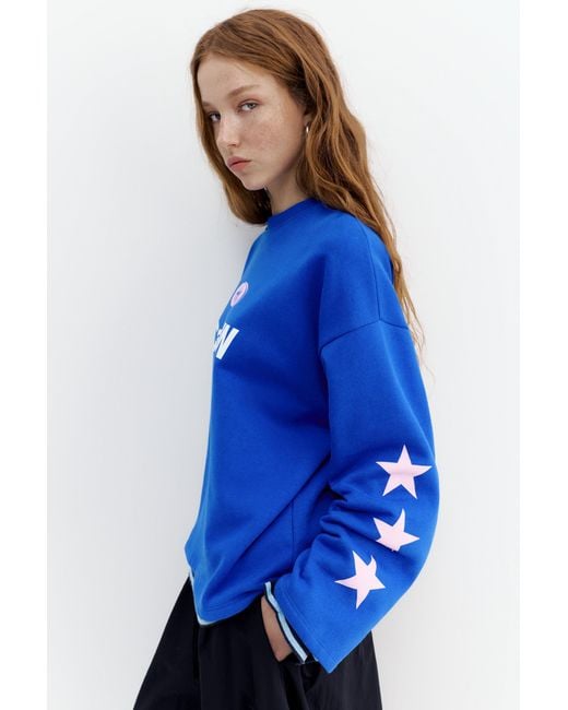 Pull&Bear Blauwe Sweater Met Sterren in het Blue