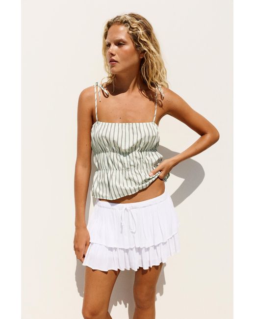 Pull&Bear White Striped Gathered Strappy Top