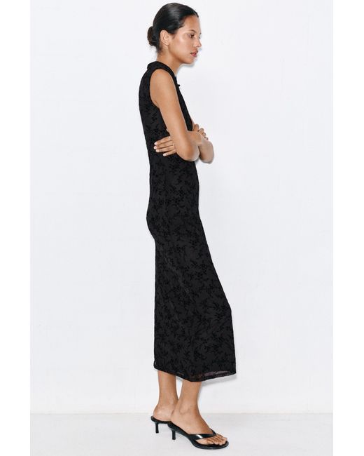 Pull&Bear Black Stand Collar Midi Dress With Frog Fastenings