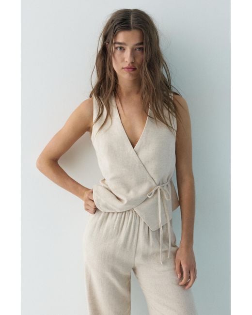 Pull&Bear Natural Linen Blend Wrap Vest