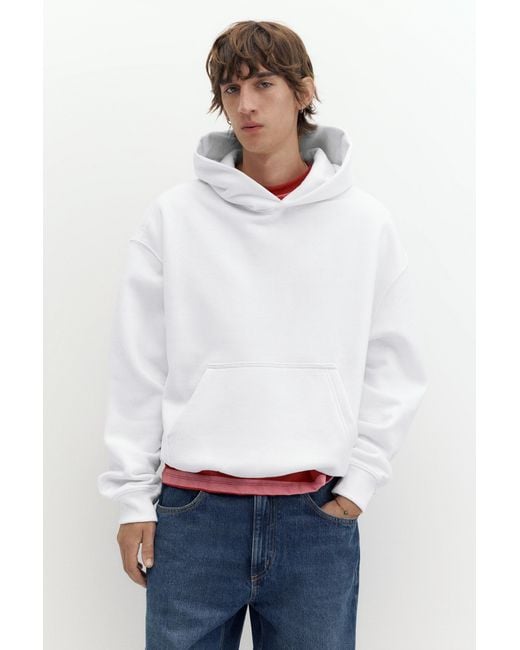 Pull&Bear White Boxy-Fit Hoodie for men