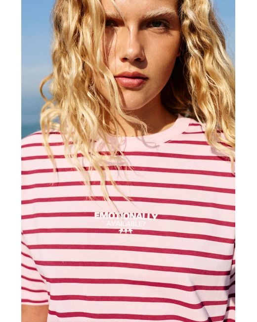 Pull&Bear Blue Oversize Striped T-Shirt
