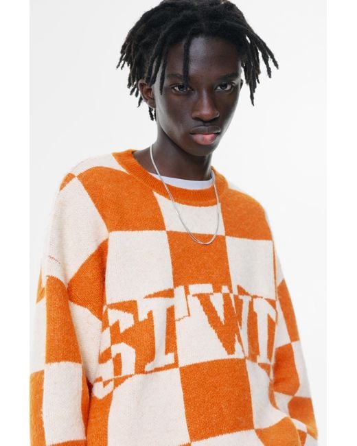 Pull&Bear Orange Stwd Checked Sweater for men