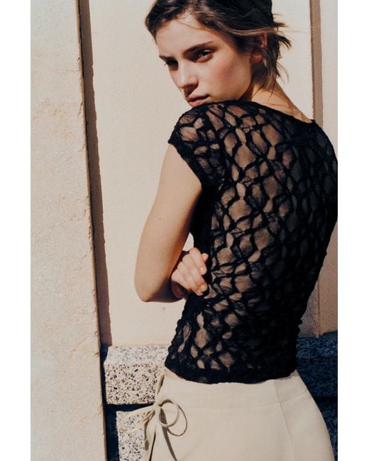 Pull&Bear Black Studded Lace T-Shirt