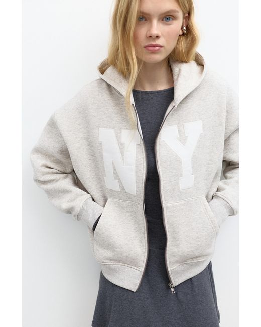 Pull&Bear Gray Graphic Zip-Up Hoodie