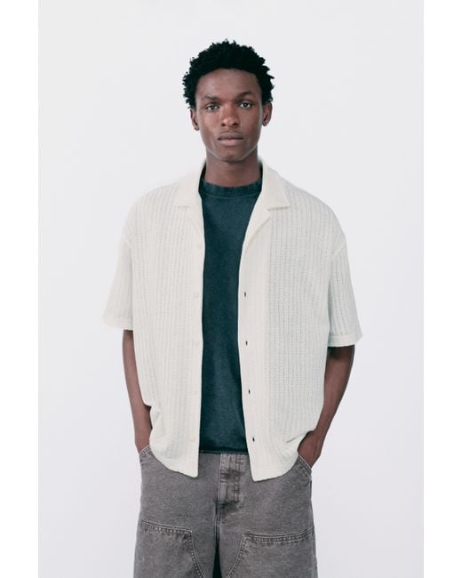 Pull&Bear Gray Short Sleeve Cutwork Shirt for men