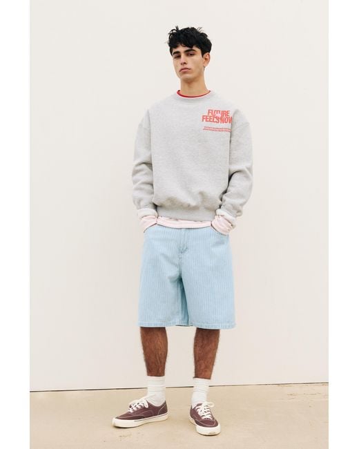 Pull&Bear Natural Relaxed Fit Striped Denim Bermuda Shorts for men