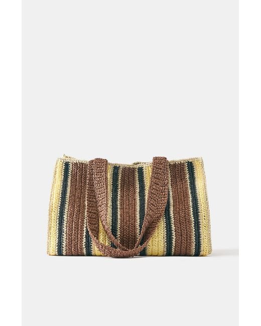 Pull&Bear Brown Striped Woven Shopper Bag