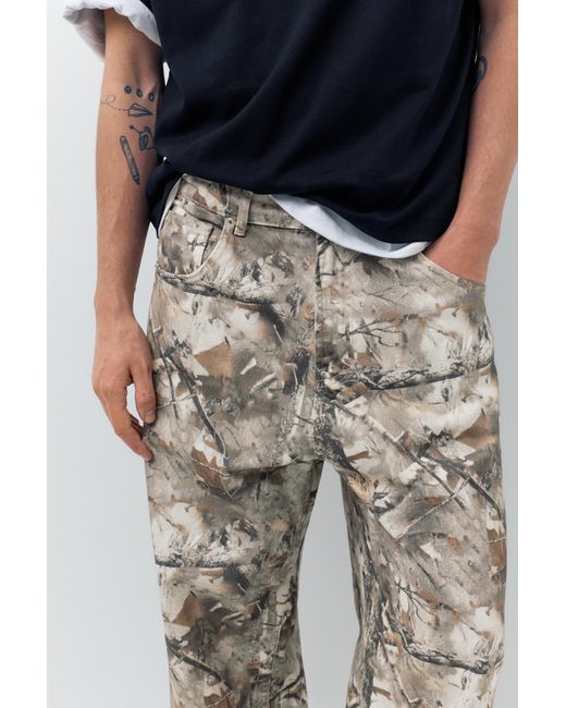 Pull&Bear Gray Printed Trousers With Pockets for men
