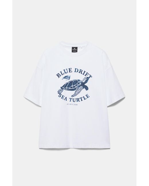 Pull&Bear Blue Turtle T-Shirt for men
