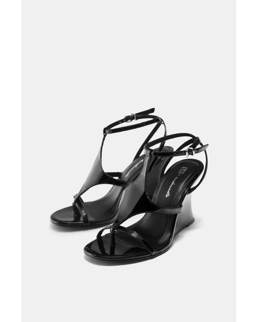 Pull&Bear Black Karoline Vitto Leather Wedge Sandals