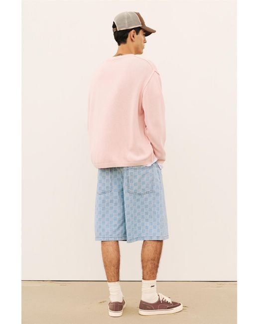 Pull&Bear Blue Checked Denim Bermuda Shorts for men