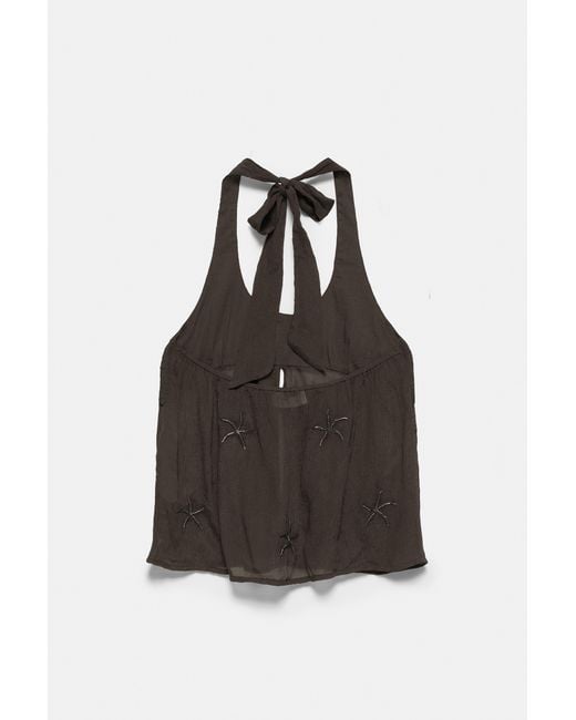 Pull&Bear Haltertop Met Kralen in het Blue