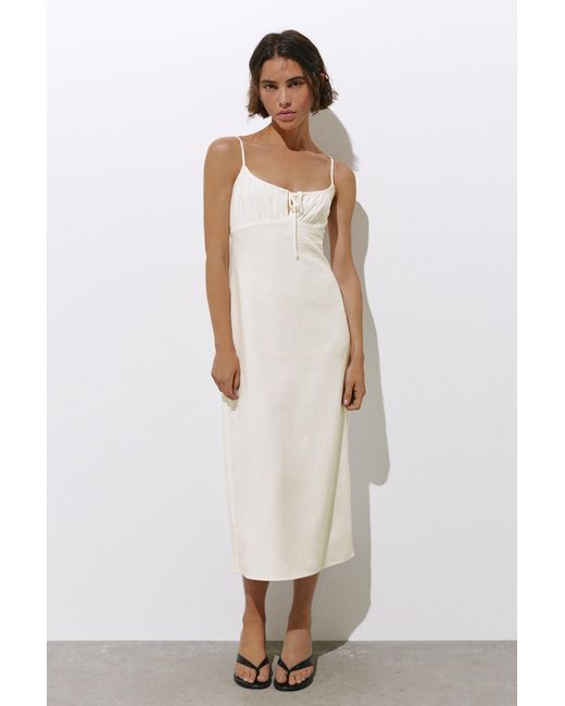 Pull&Bear White Linen Blend Midi Dress