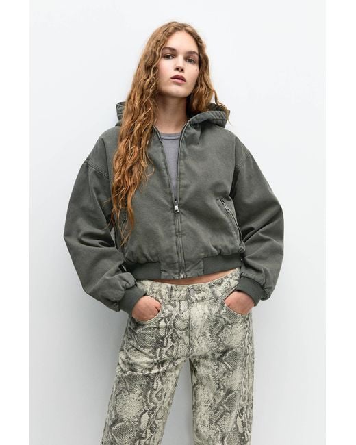 Pull&Bear Gray Washed Jacket With Hood