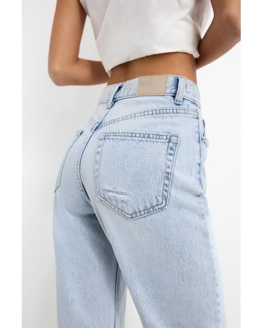 Pull&Bear Blue Ripped Mom Jeans