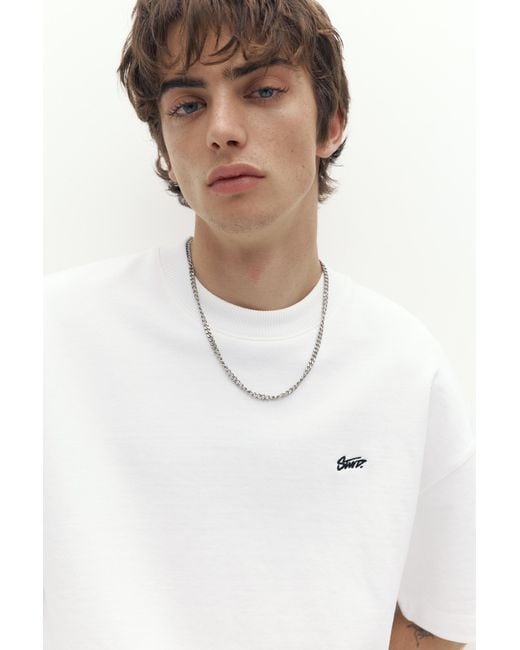 Pull&Bear White Short Sleeve Logo Sweatshirt for men