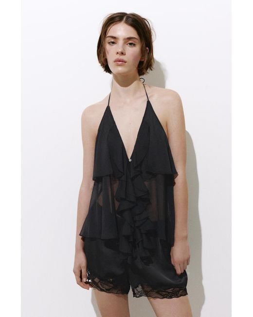 Pull&Bear Black Halter Top With Ruffles
