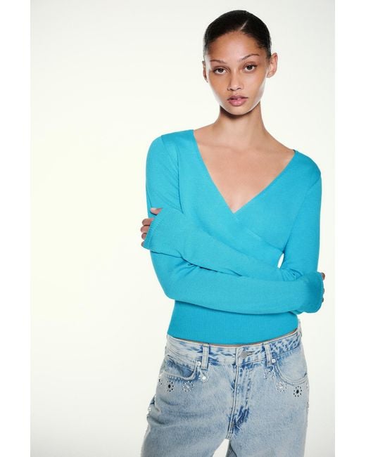 Pull&Bear Blue Surplice Neck Jumper