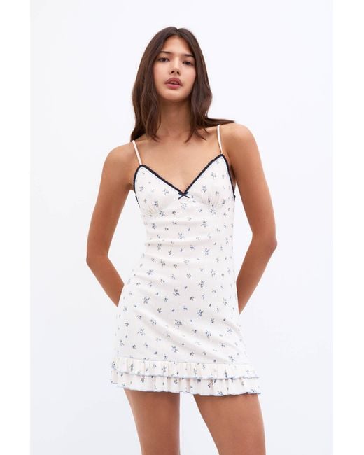 Pull&Bear White Short Floral Lace-Trimmed Dress
