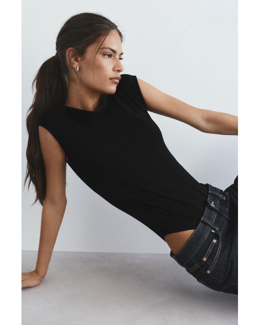 Pull&Bear Black Short Sleeve Bodysuit