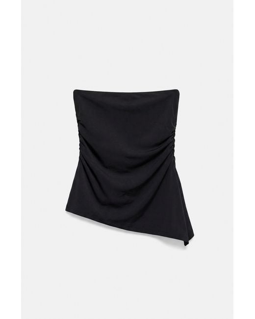 Pull&Bear Asymmetrische Strapless Top in het Black
