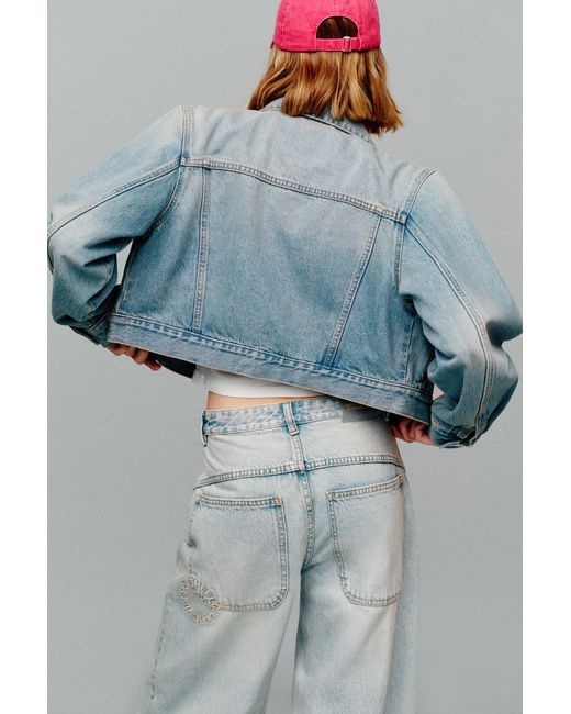 Pull&Bear Blue Cropped Denim Jacket
